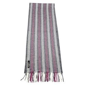 100% BABY ALPACA FRINGE SCARF – MADE IN PERU – STRIPED GRAY / PINK – 70" x 12"